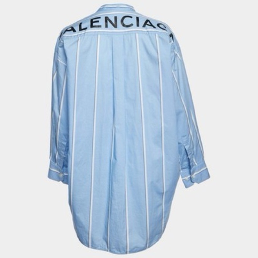 Balenciaga Light Blue & White Vertical Stripe Oversized Shirt